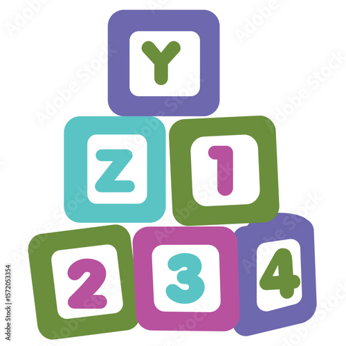 Educational blocks with letters Y and Z plus numbers one to four. Perfect for preschool visuals, counting games, or early learning illustrations.