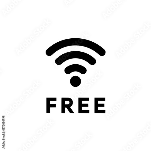 Simple black WiFi icon with the word “FREE” representing internet access, public connection, or hotspot availability