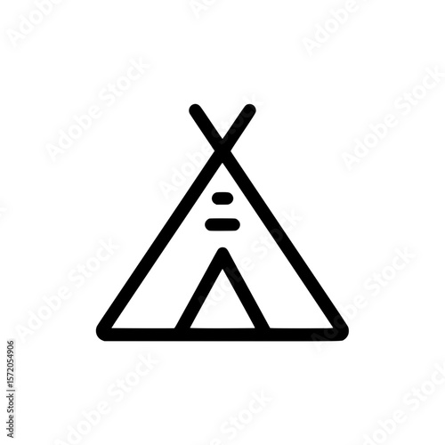 Minimalist icon of a teepee tent symbolizing indigenous shelter, rustic camping, or outdoor living
