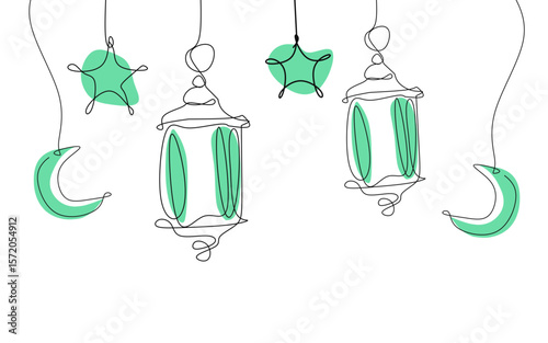 Ramadan lantern vector illustration set with traditional Islamic decorative lamps in green and white colors. Perfect for Islamic holiday themes such as Ramadan, Eid al-Fitr, and Eid al-Adha.