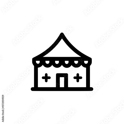 Emergency tent icon with medical cross representing temporary first aid station or health care support at events
