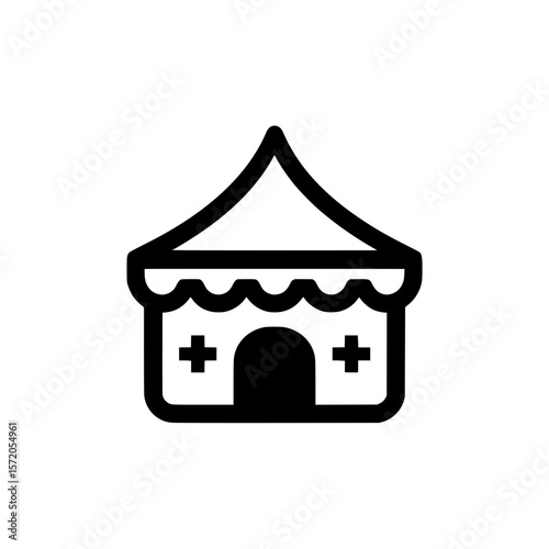 Classic circus tent icon with flag on top representing carnival, event space, or entertainment venue