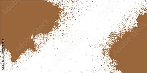 Vector illustration of a woman's face with a brush, featuring brown coffee and rust-textured eyeshadow on a grunge metal background, reminiscent of old paper and dirty chocolate
