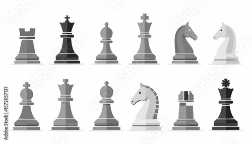 World Chess Day Icons - Modern Black and White Vector Set