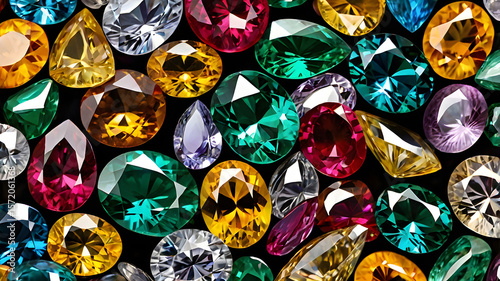 Top-Down View of Colorful Assorted Gemstones – Full Frame Macro Shot