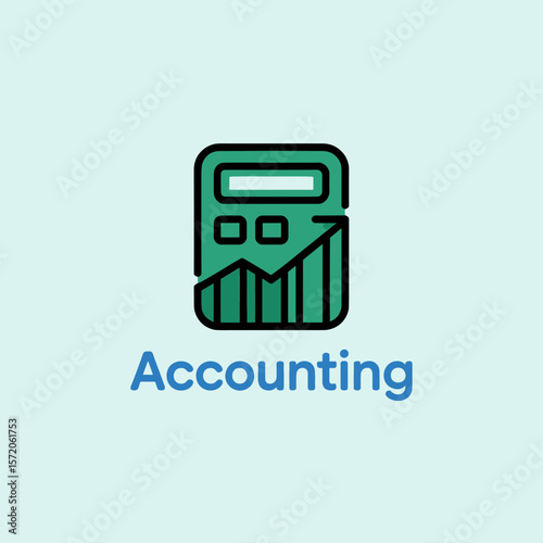 Teal Calculator Icon with Upward Trending Graph, Accounting Logo Design