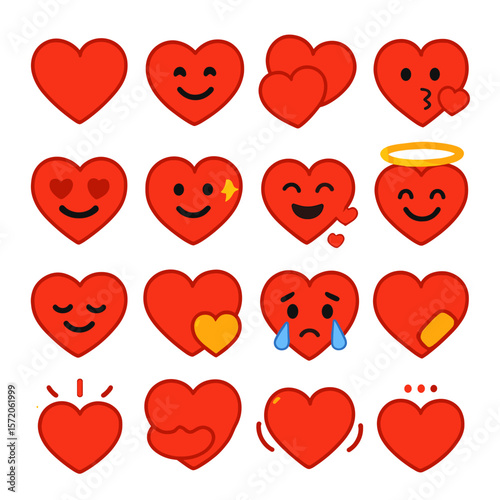Collection of Diverse Heart Emojis with Various Expressions