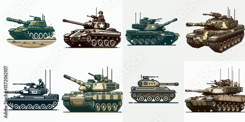 Set infantry tank vector illustration