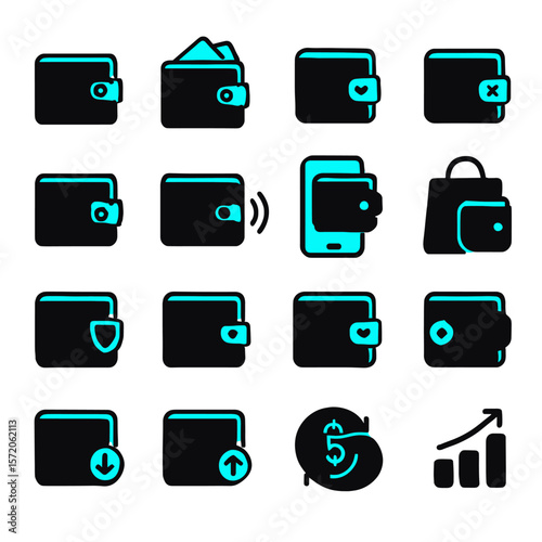 Collection of Stylish Wallet Icons with Cyan Accents