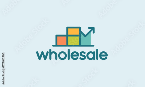 Colorful Wholesale Logo with Growth Arrow and Building Blocks.