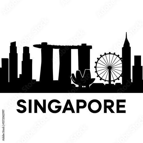 Singapore Skyline Silhouette with Marina Bay Sands and Flyer