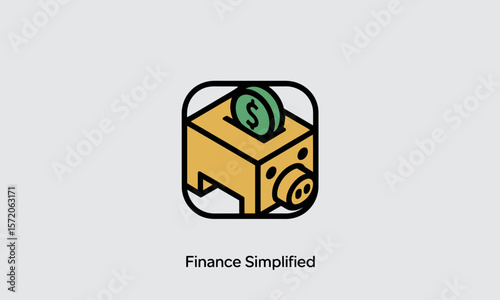 Piggy bank deposits a coin, isolated, savings concept, financial security, with copy space, simple illustration, minimalist design, isometric view, banking symbol, investment planning.