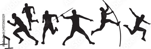 Athletic track and field athletes jumping running throwing javelin pole vaulting athletics