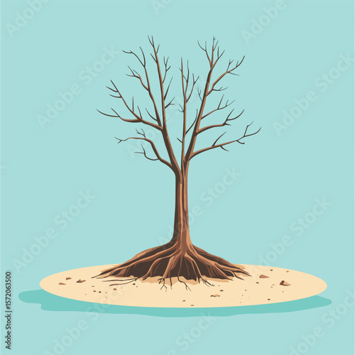 Illustration of a Single Tree Surviving Deforestation Vector, vector style simple color