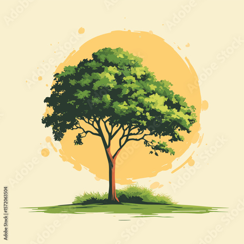 Illustration of a Single Tree Surviving Deforestation Vector, vector style simple color