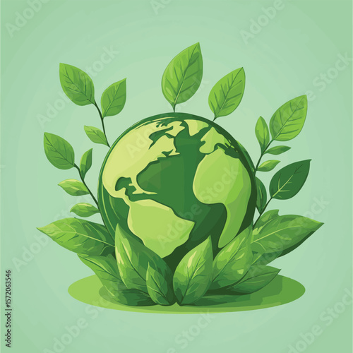 world environment day poster. green plant and globe. abstract vector illustration design