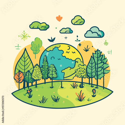 world environment day poster. green plant and globe. abstract vector illustration design