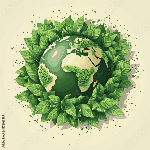 world environment day poster. green plant and globe. abstract vector illustration design