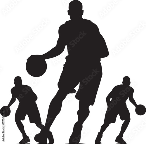 Basketball players dribbling black silhouettes vector