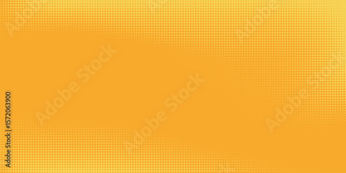 Yellow orange halftone pattern. Retro comic gradient background. Square pixilated dot cartoon texture.