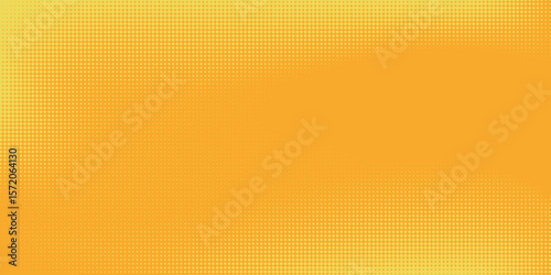 Yellow orange halftone pattern. Retro comic gradient background. Square pixilated dot cartoon texture.