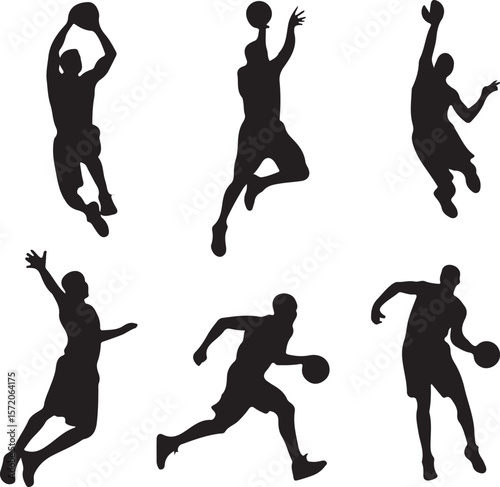Basketball players in action silhouettes sport