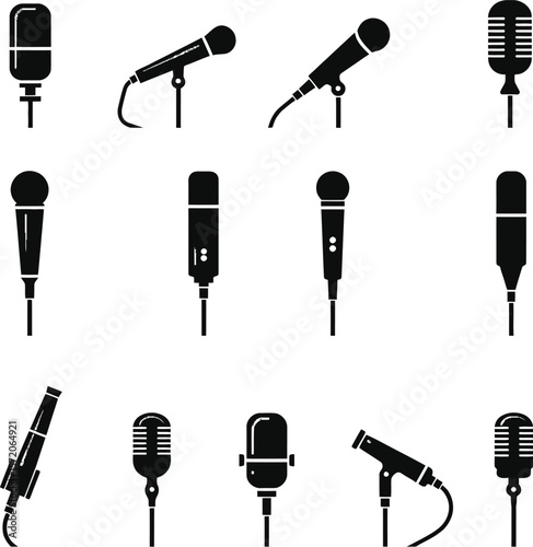 Microphone silhouettes collection various styles recording studio