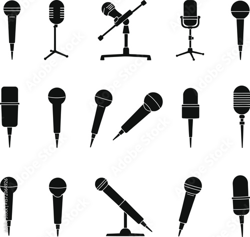 Collection of microphone silhouettes various styles