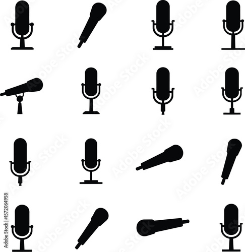 Microphone and telescope silhouettes collection broadcast studio