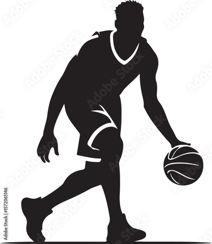 Black silhouette of a basketball player dribbling sport