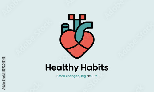 Heart Icon Symbolizes Healthy Habits, Promoting Wellness, with Modern Flat Design and Clean Background, for Medical or Lifestyle Concepts