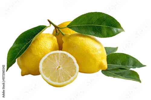 Wallpaper Mural 3D Render a lemon with a slice cut in half and leaves Torontodigital.ca