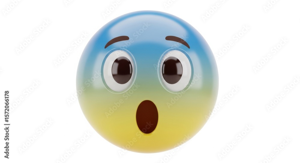 Fototapeta premium A surprised emoji with wide eyes and open mouth isolated on white background