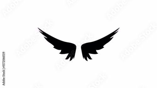 Empty wings flying icon animation on white background, black wings flapping in air animated with alpha channel.