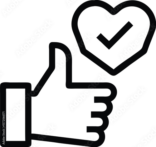 A black and white icon shows a thumbs up and heart for like and approval