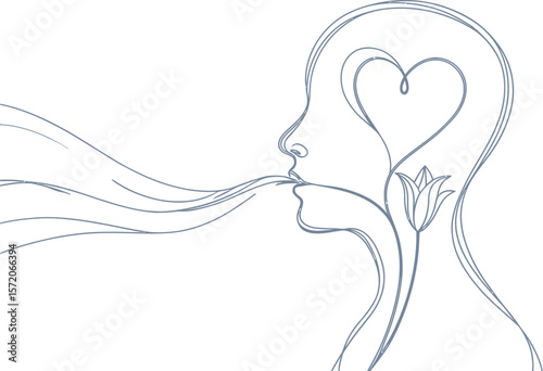 A line drawing of a profile with a heart and flower inside the head and breath coming from mouth