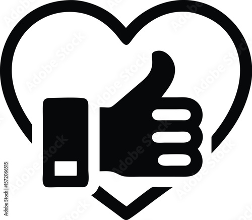 A thumbs up gesture inside a heart symbolizes love and approval