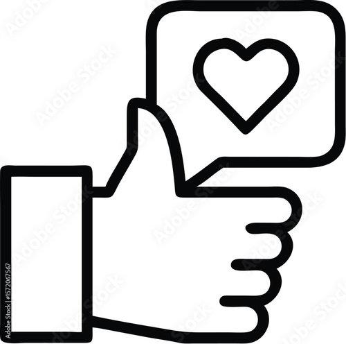 A hand giving a thumbs up with a heart in a speech bubble icon