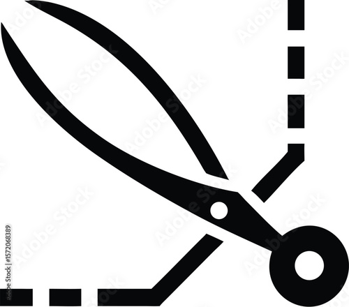 A pair of scissors cutting along a dotted line, symbolizing a cut action