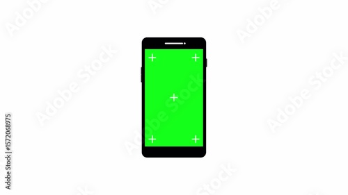 Smart phone mockup with green screen animation on white background, mobile phone zoom out effect animated with alpha channel.