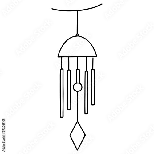 Vector illustration of a vintage gold birdcage with hanging chimes