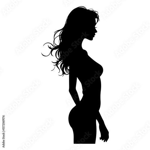 Elegant silhouette of a pregnant woman showcasing her beauty, body, and the miracle of pregnancy, captured as a vector illustration with artistic contour and glamour