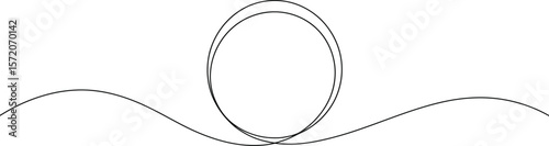 A single continuous black line drawing of a circle intersecting a wavy line on a white background