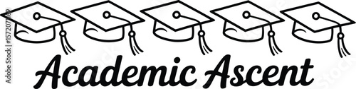 Five graduation caps in a row above the words academic ascent on a pastel colored background design
