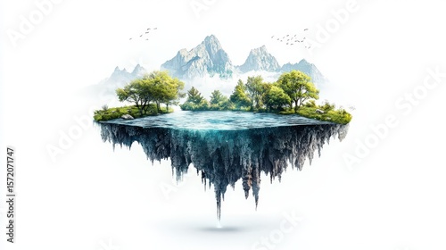 Wallpaper Mural Alternate dimension with floating islands and fragmented reality, hyperrealistic textures, dramatic lighting, realistic atmosphere isolated on white background Torontodigital.ca