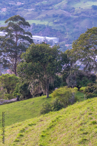 farm mountain landscape with blue sky