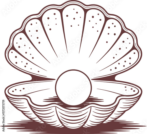 Illustration of an open seashell with a pearl inside on a gradient background with blue and yellow hues
