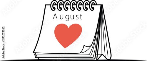 August calendar with heart icon vector illustration for love and romantic dates design