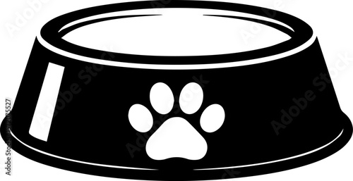 Black and white dog bowl with paw print vector illustration flat design