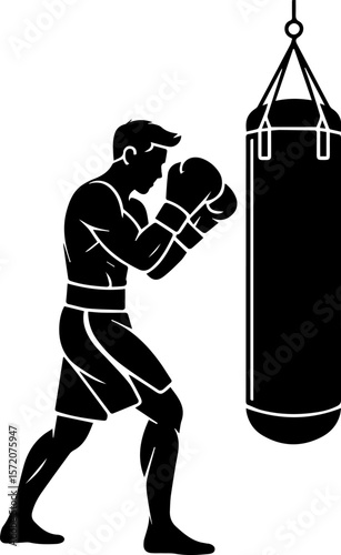 boxer punching a Heavy bag silhouette vector illustration